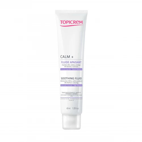 TOPICREM Calm+ Soothing Fluid - Raminamoji veido emulsija jautriai, dirgliai odai, 40 ml